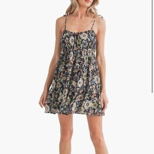 All in favor ditsy floral tiered mini dress